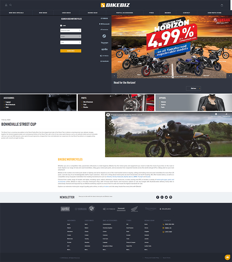Bikebiz Homepage overview