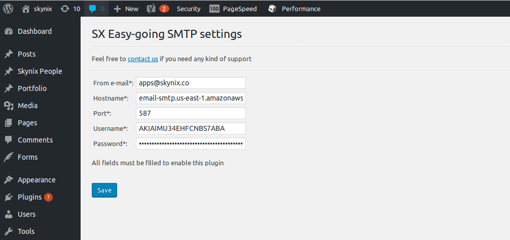 Easy-going emailing SMTP plugin settings