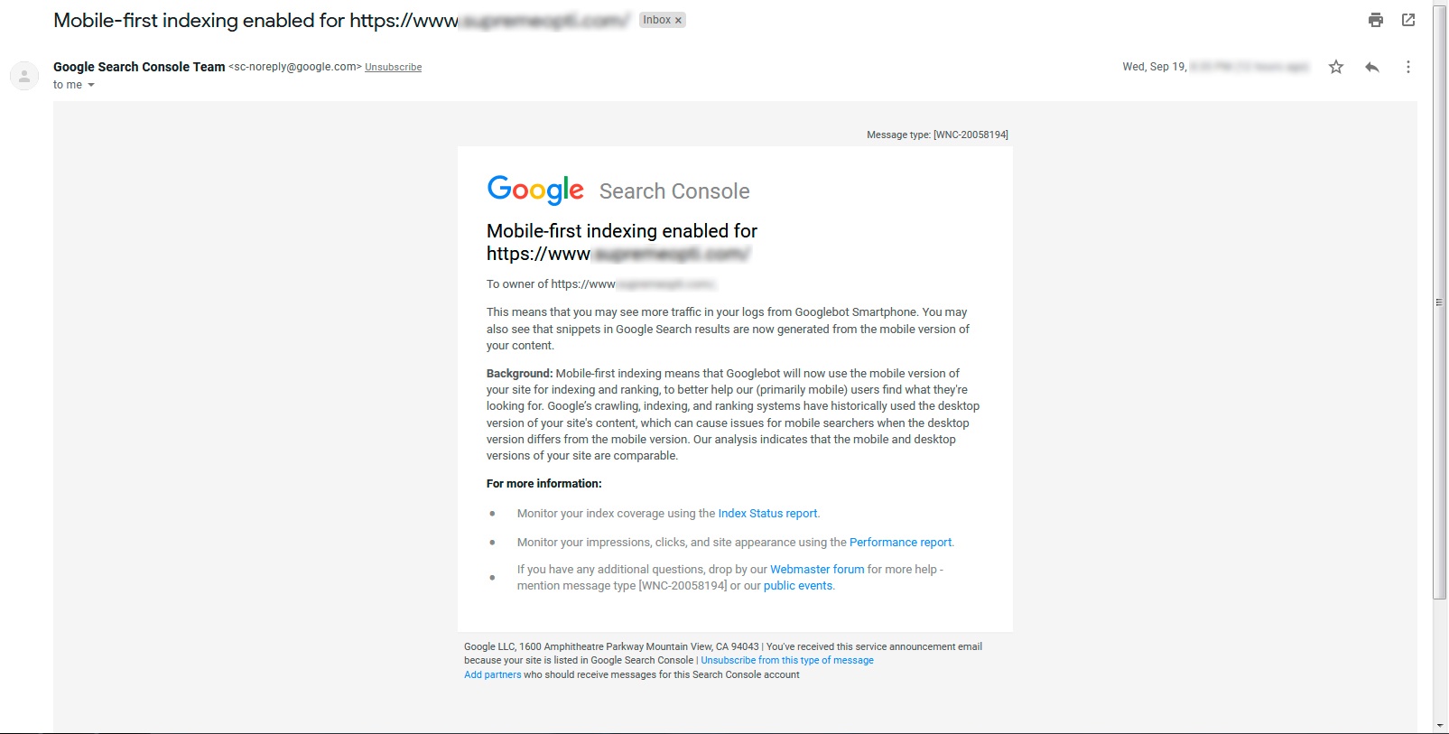 Mobile first index notification