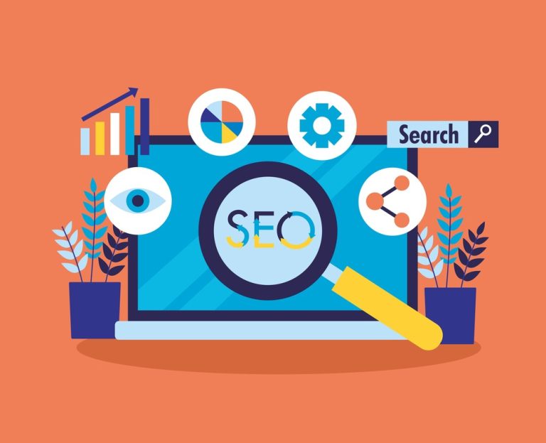 Ілюстрація SEO пошуку з екраном комп'ютера